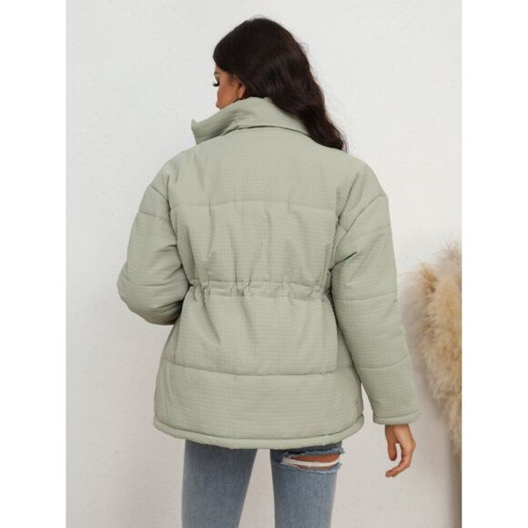 Drawstring Waist Zip-Up Puffer Jacket - Picture 2 of 4